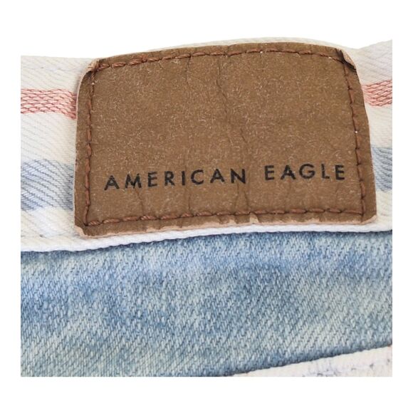 American Eagle High Rise Mom Jean Shorts Denim Pastel Striped Raw Hem Size 6 - Picture 11 of 13